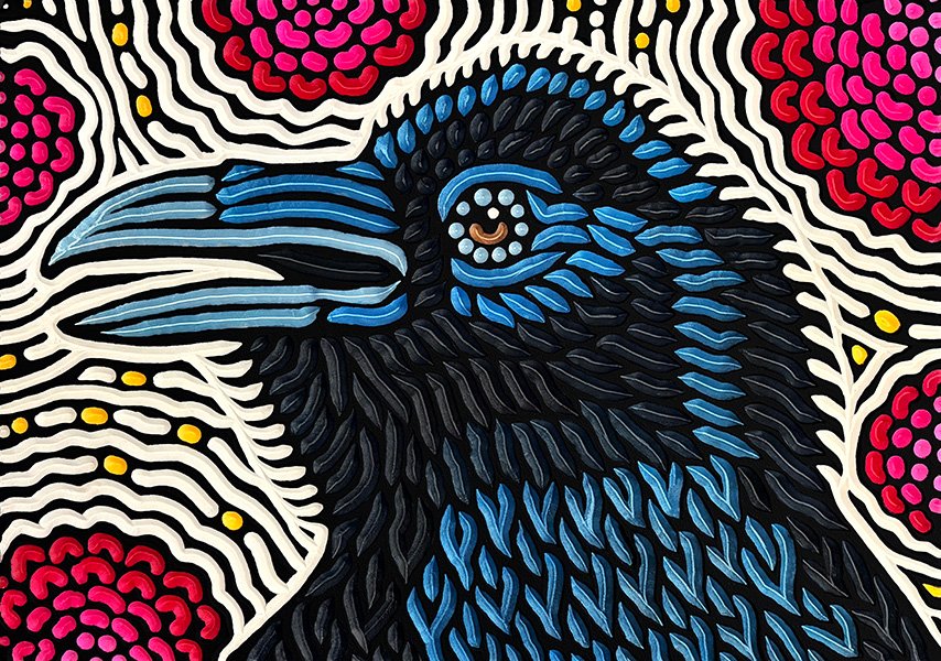 hand carved and painted Raven by Canadian artist Lisa Brawn