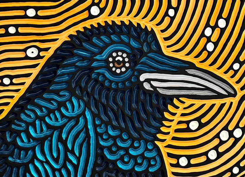 wood carving of a raven by Canadian artist Lisa Brawn