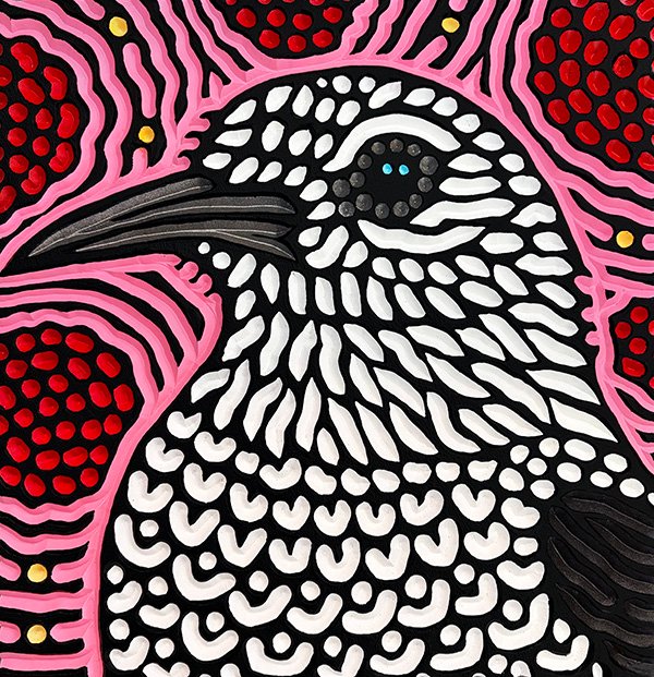 painted wood carving of a Clark's Nutcracker wild bird by Canadian artist Lisa Brawn