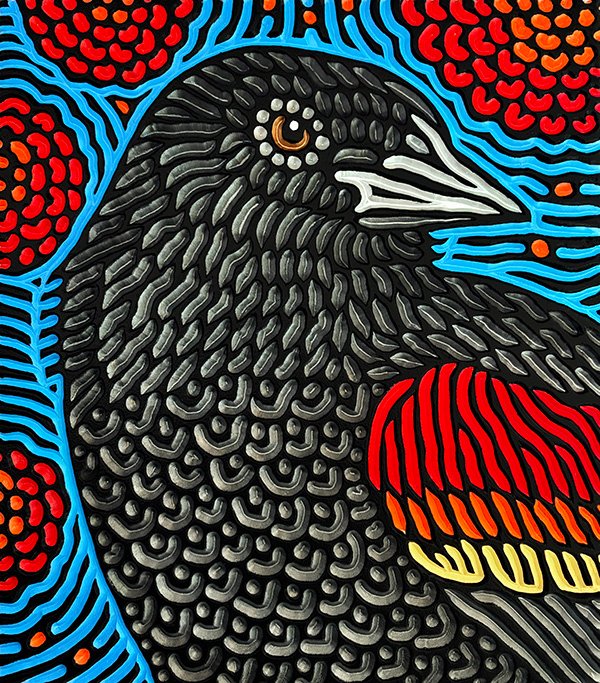 painted wood carving of a Red-winged Blackbird by Canadian artist Lisa Brawn