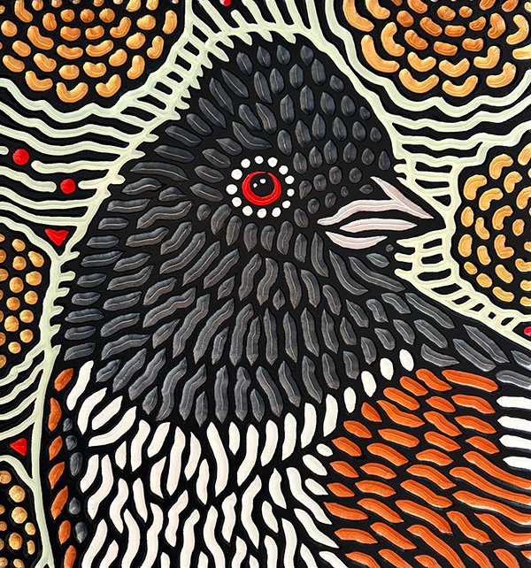 painted wood carving of an Eastern Towhee by Canadian artist Lisa Brawn