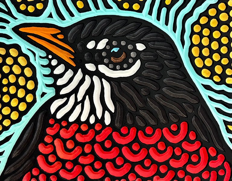 painted wood carving of an American Robin by artist Lisa Brawn