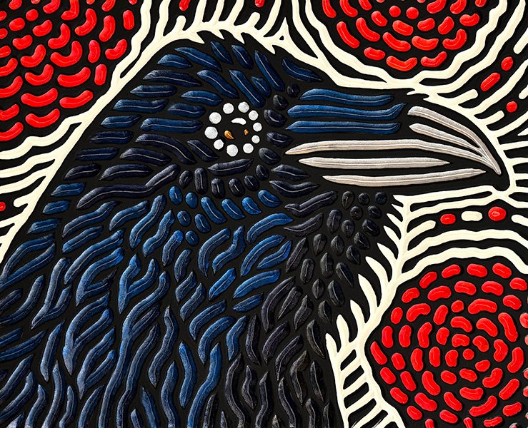Original handmade artwork painted wood carving of a Raven wild bird by Canadian artist Lisa Brawn